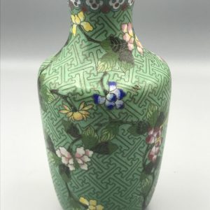 Antique Chinese Cloisonné Vase c.1890–1900 – Floral on Green Enamel