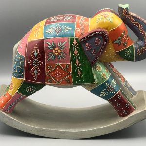 Hand Painted Indian Wooden Elephant Rocker – Folk Art Decor