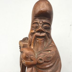 Vintage Chinese Sho Lao Wood Carving – God of Longevity Statue