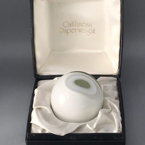 Vintage White Caithness-Style Glass Paperweight – Boxed 3″ Orb