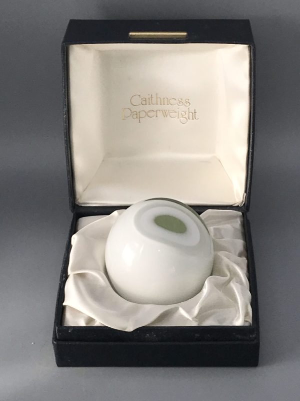 Vintage White Caithness-Style Glass Paperweight – Boxed 3" Orb