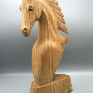 Large Hand-Carved Pine Horse Head Sculpture – Equestrian Decor