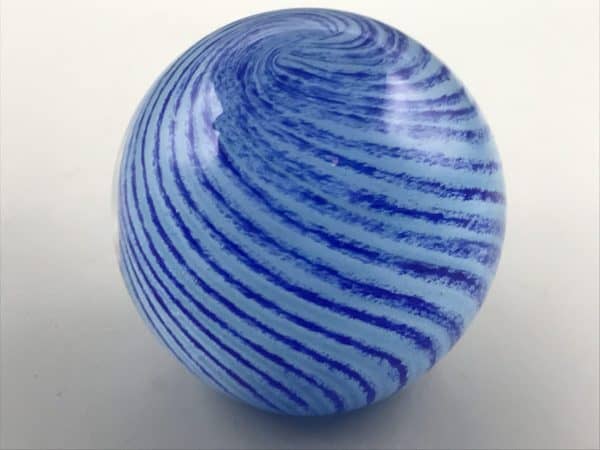 Cased Blue Murano Art Glass Paperweight with Swirling Ribbon Design