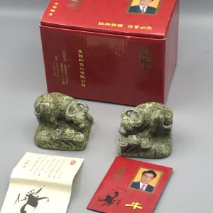 Carved Stone Water Buffalo Pair – Zodiac Ox Statues by Master Sung