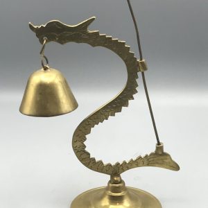 Vintage Brass Dragon Bell – Chinese Style Gong on Stand, 6.5″ Tall