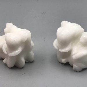 White Stone Elephant & Rider Statues – Feng Shui Pair by Master Sung