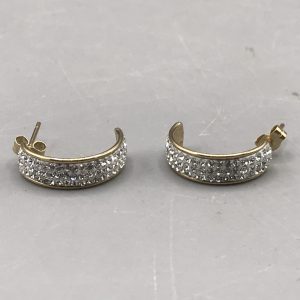 Vintage 9ct Gold Half Hoop Earrings – Pave-Set Crystal Detail