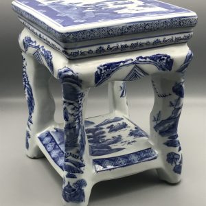 Blue & White Chinese Porcelain Table / Plant Stand – 20th Century Landscape Motif