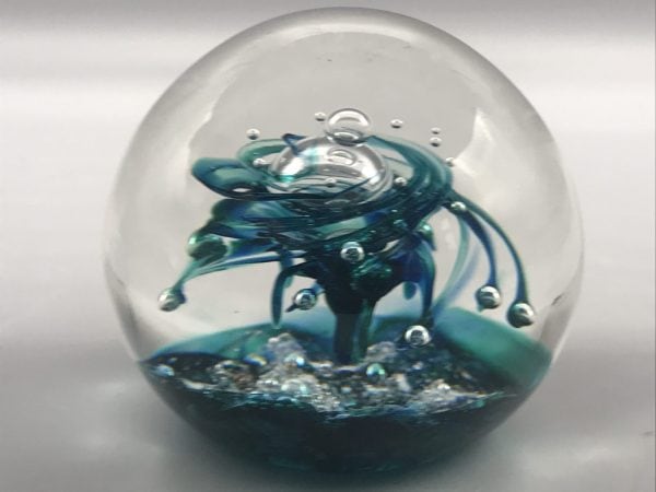 Signed Selkirk Glass Art Paperweight – 2000 Handcrafted Sculpture in Blue/Green Swirl - Image 2