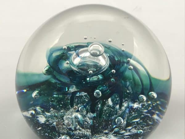 Signed Selkirk Glass Art Paperweight – 2000 Handcrafted Sculpture in Blue/Green Swirl - Image 3