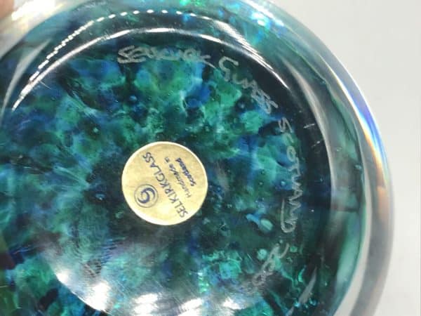 Signed Selkirk Glass Art Paperweight – 2000 Handcrafted Sculpture in Blue/Green Swirl - Image 5