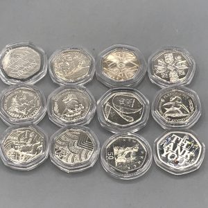 Uncirculated Proof 50p Coin Collection in Capsules – UK Commemoratives 2017–2023