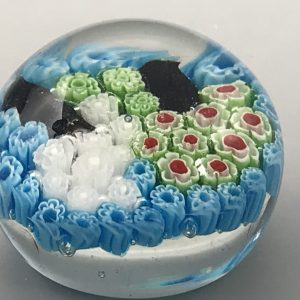 Vintage Chinese Millefiori Glass Paperweight – Colorful Floral Canes, 2.25″