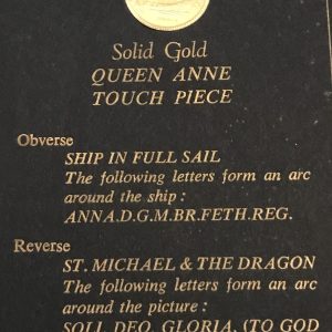 Solid 9ct Gold Queen Anne Touch Piece Replica – Johnson Matthey 1974 – St Michael & Ship