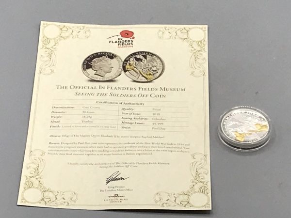 In Flanders Fields Museum “Seeing the Soldiers Off” proof coin with certificate of authenticity