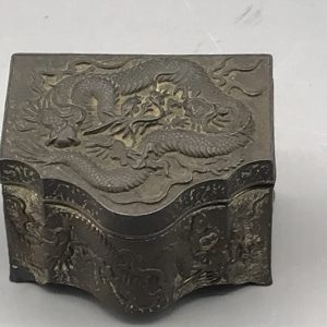 Japanese Dragon Box – Antique Antimony Trinket with Detailed Relief