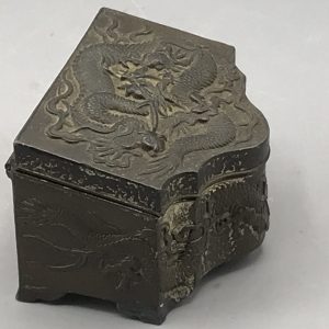 Japanese Dragon Box – Antique Antimony Trinket with Detailed Relief
