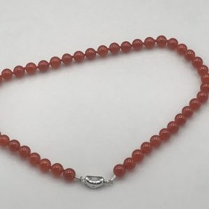 Carnelian Bead Necklace with Sterling Silver Clasp – Vintage Gemstone Strand