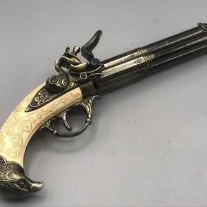 Replica Flintlock Pistol with Rotating Barrels – 18th Century French Style