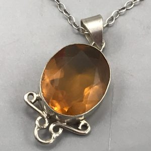 Sterling Silver Citrine Pendant Necklace – Faceted Oval Stone