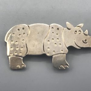 Sterling Silver Rhino Brooch – Playful Modernist Animal Design