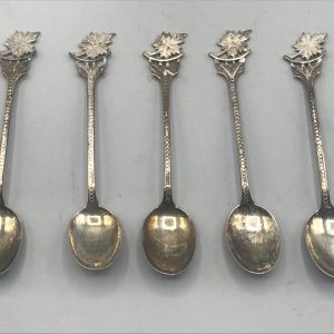 Sterling Silver Teaspoons – Set of Five with Leaf Motif Finials