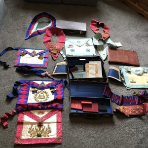 Vintage Masonic Regalia Set – Embroidered Aprons, Sashes & Ephemera