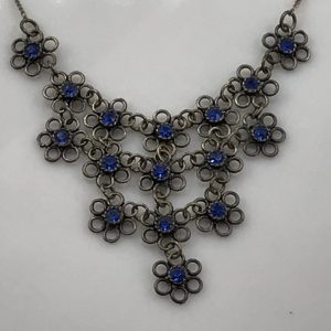 Vintage Silver Necklace with Blue Stones – Floral Drop Design