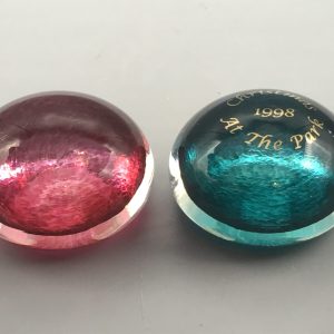 Laugharne Glass Paperweights – Christmas at the Park 1998 & Ruby Red – 2.5 Inch