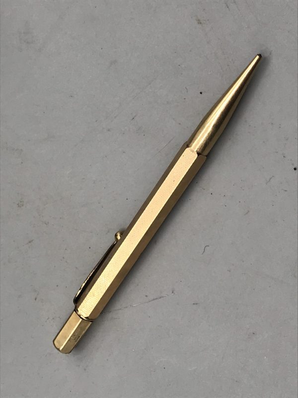 Mid-century British rolled gold propelling pencil with hexagonal barrel, measuring just under 5 inches in length