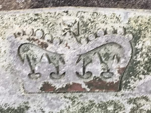 Close-up of crown emblem on cast aluminium Forestry Commission Brecon Forest sign, mid 20th century