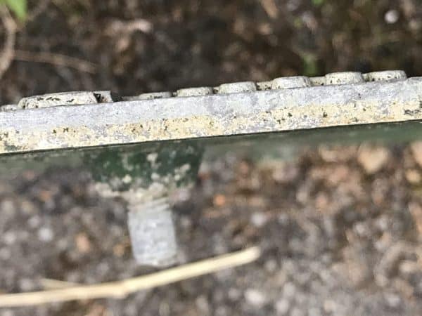 Top view of cast aluminium Forestry Commission Brecon Forest sign, showing thickness and heavy construction, mid 20th century