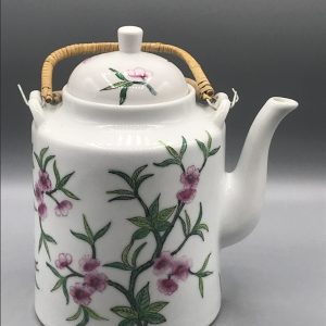 Chinese Porcelain Teapot Mid-Century Hand Decorated Floral Hong Kong