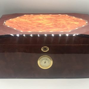Spanish Cedar & Burl Wood Humidor – Decorative Cigar Storage Box with Hygrometer