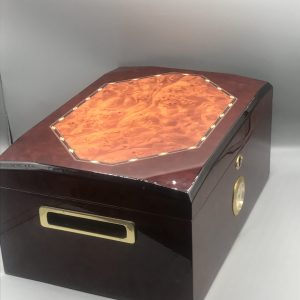 Spanish Cedar & Burl Wood Humidor – Decorative Cigar Storage Box with Hygrometer