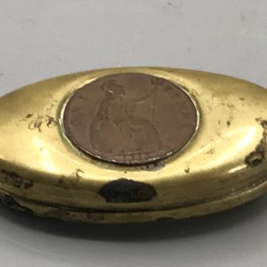 Pair of Brass Welsh Snuff Boxes – Penny Inset & Dragon Motif – Made in Wales