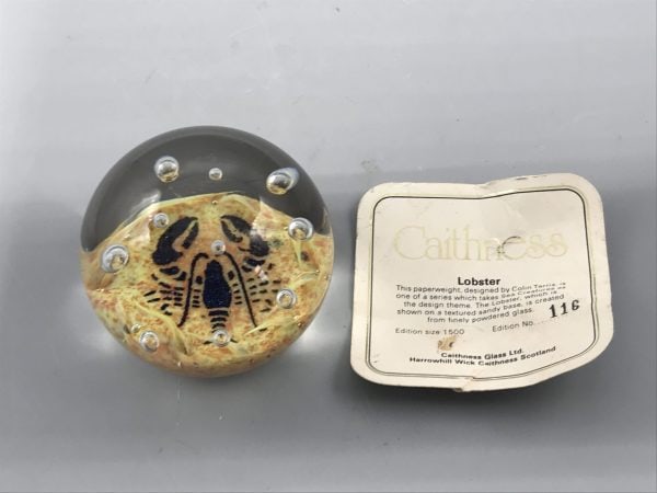 Caithness glass lobster paperweight with original edition certificate, designed by Colin Terris and numbered 116 of 1500
