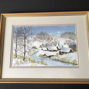 Winter Village Watercolour Painting – signed ‘Tom Menard’