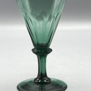 Georgian Bristol Green Wine Glass with Panel Cut Bowl & Annulated Knop