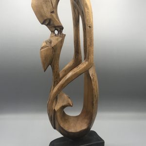 African Hand-Carved Wood Lovers Sculpture – Abstract Romantic Figure