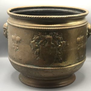 Antique Copper Jardinière with Armorial & Fleur-de-Lys Motif – Victorian Brass Planter