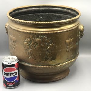 Antique Copper Jardinière with Armorial & Fleur-de-Lys Motif – Victorian Brass Planter