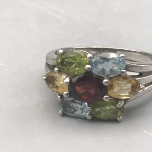 Sterling Silver Multi-Gemstone Cluster Ring – Modern 925 Floral Design