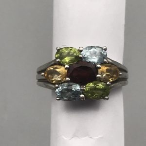 Sterling Silver Multi-Gemstone Cluster Ring – Modern 925 Floral Design