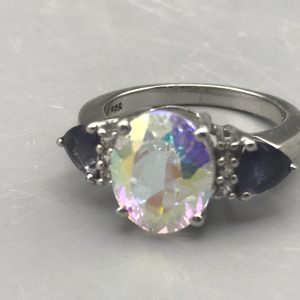 Sterling Silver Ring with Mystic Quartz & Sapphire Accents – TGGC