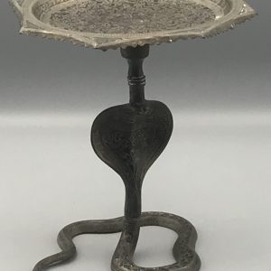 Antique Indian Brass Cobra Tazza – Engraved Niello Work Snake Form