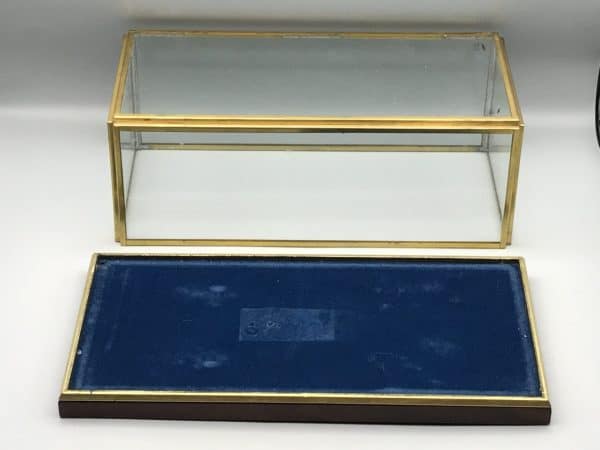Open brass and glass display case with removable blue velvet base for Danbury Mint 1938 Rolls-Royce Phantom III model car