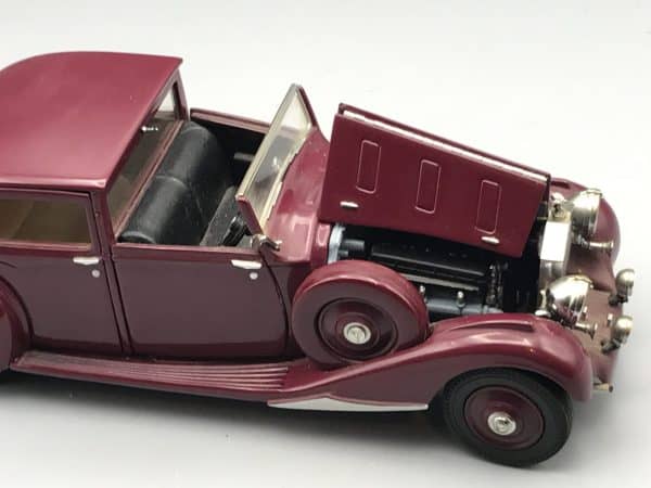 Danbury Mint 1938 Rolls-Royce Phantom III die-cast model car in garnet with bonnet open showing detailed engine compartment