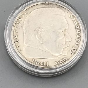 1937 Silver 5 Reichsmark Coin – Hindenburg Portrait, German History