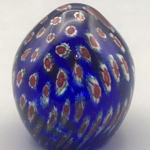Murano Style Millefiori Glass Paperweight – Blue Floral Design